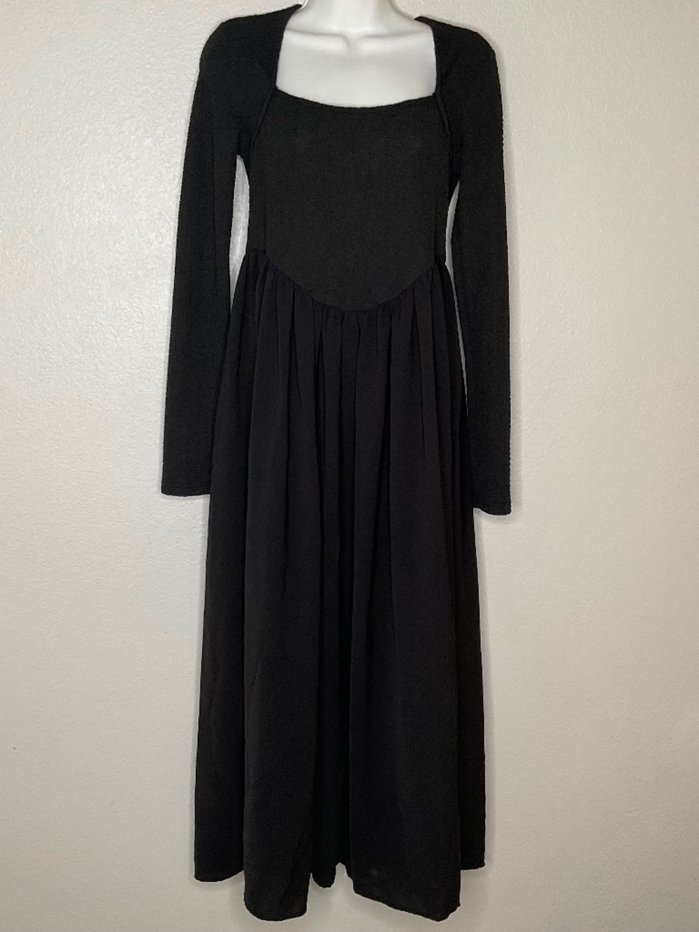 Dazy black Ballet Dress long-sleeve maxi dress Square Neck Flare Boho